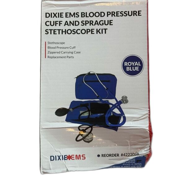 New in Damaged Box Dixie EMS Blood Pressure Cuff Sprague Stethoscope Royal Blue - Picture 1 of 7